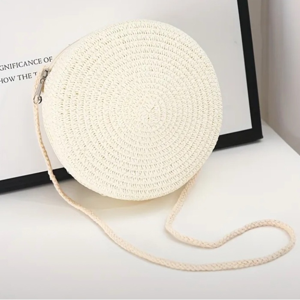 Elegant Cream Woven Circle Bag
